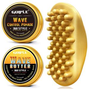 Hair Twist Sponge Brush Twist Styler Comb for Black Men – Washable Afro Curl Sponge Racket for Barbers & Daily Use, Ideal for Coiled, 4C Hair – Wave Pomade Butter Rubber Large Tooth Brush Set (Gold)