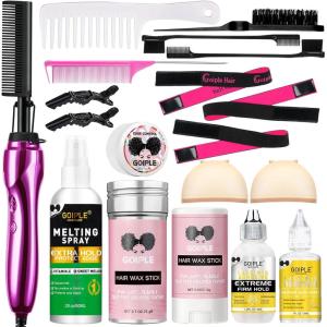 Hot Comb Hair Straightener Set for Lace Front Wigs – Heat Pressing Combs Ceramic Curling Flat Iron Electric Hot Comb for Wigs – Hair Straighteners Straightening Comb for Women Wig Installation Kit(Rose Red)