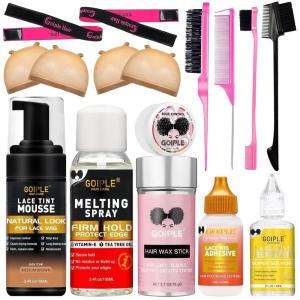 Lace Tint Mousse Wig Milk Spray for Synthetic Hair, Leave-in Conditioner Spray Conditioner ＆ Detangler Moisturizer, Wig Glue for Lace Front Wigs Strong Hold Hair Adhesive Wigs Accessory Essentials Kit(Medium Brown)