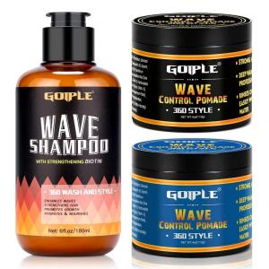 Natural Wave Pomade Strong Hold Easy Wash 360 Wave Training Hair Cream – Waves Grease for Men Water-Based Hair Cream Moisture Control – 360 Waves Wash Shampoo Enhance Waves Hair Shampoo for Black Men