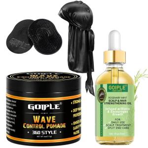 Natural Wave Pomade for Men Strong Hold, Easy Wash 360 Wave Training Hair Cream, Waves Grease for Men Promotes Layered Waves, Moisture, Control and Silky Shine with Rosemary Oil for Hair Growt Set(wave pomade&rosemary oil-5pcs)