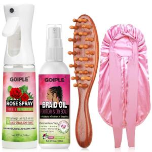 Rose Water for Hair Loc Spray Refreshing for Locs – Braid Oil for Soothes Moisturizes Dry & Itchy Scalp Braiding Scalp Oil for Twists – Loc Brush for Dreads Comfortable Massage Comb & Braid Bonnet(rose water spray-4pcs)