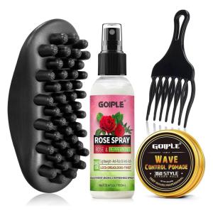 Wave Pomade Twist Sponge Brush Twist Styler Comb for Black Men – Washable Afro Curl Sponge Racket for Barbers & Daily Use, Ideal for Curly, Coiled, 4C Hair – Hair Pick Comb Rose Water Spray Set