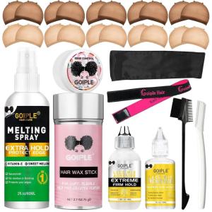 Wig Accessory Essentials Kit Lace Front Wig Glue & Remover, Wig Caps, Elastic Band, Hair Wax Stick, Edge Control, Edge Brush, Hair Shear Dermaplanning Razor Tool and Edge Scarf – 10PCS(wig glue kit-29pcs)
