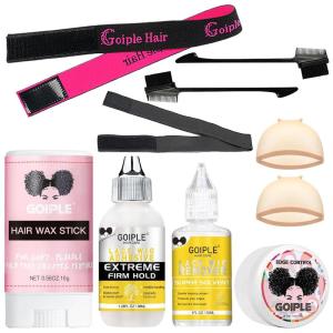 Wig Accessory Essentials Kit Lace Front Wig Glue & Remover, Wig Caps, Elastic Band, Hair Wax Stick, Edge Control, Edge Brush, Hair Shear Dermaplanning Razor Tool and Edge Scarf – 10PCS(flower scent-6pcs)