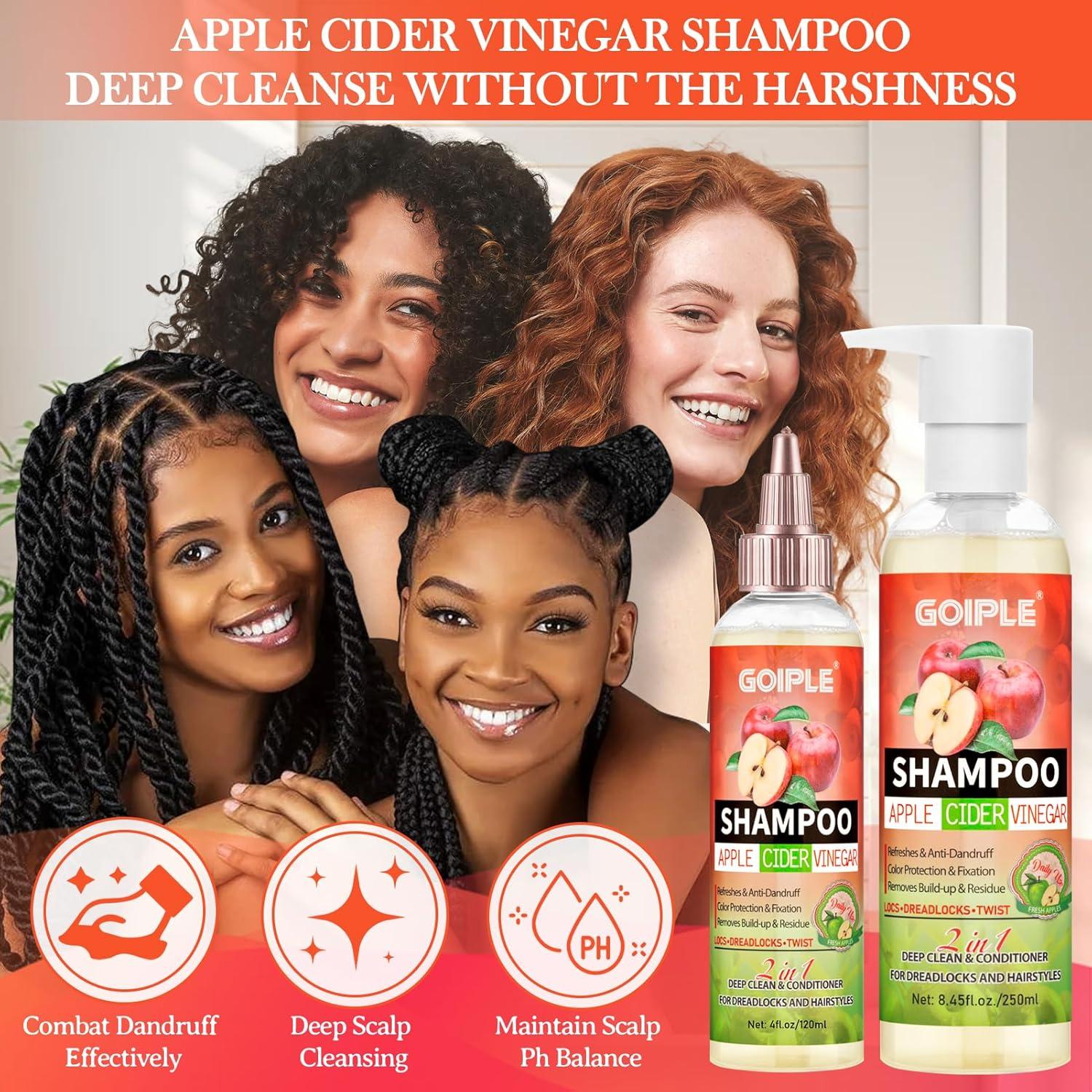 image2 in 1 Deep Clean ampamp Conditioner Apple Cider Vinegar Shampoo Rose ampamp Castor Hair Oil for Hair Growth Strengthening Hair Oil  Braid Shampoo Hair Growt Oil Set For Dreadlocks Locs Twist All Hair Typesshampoo2pcs