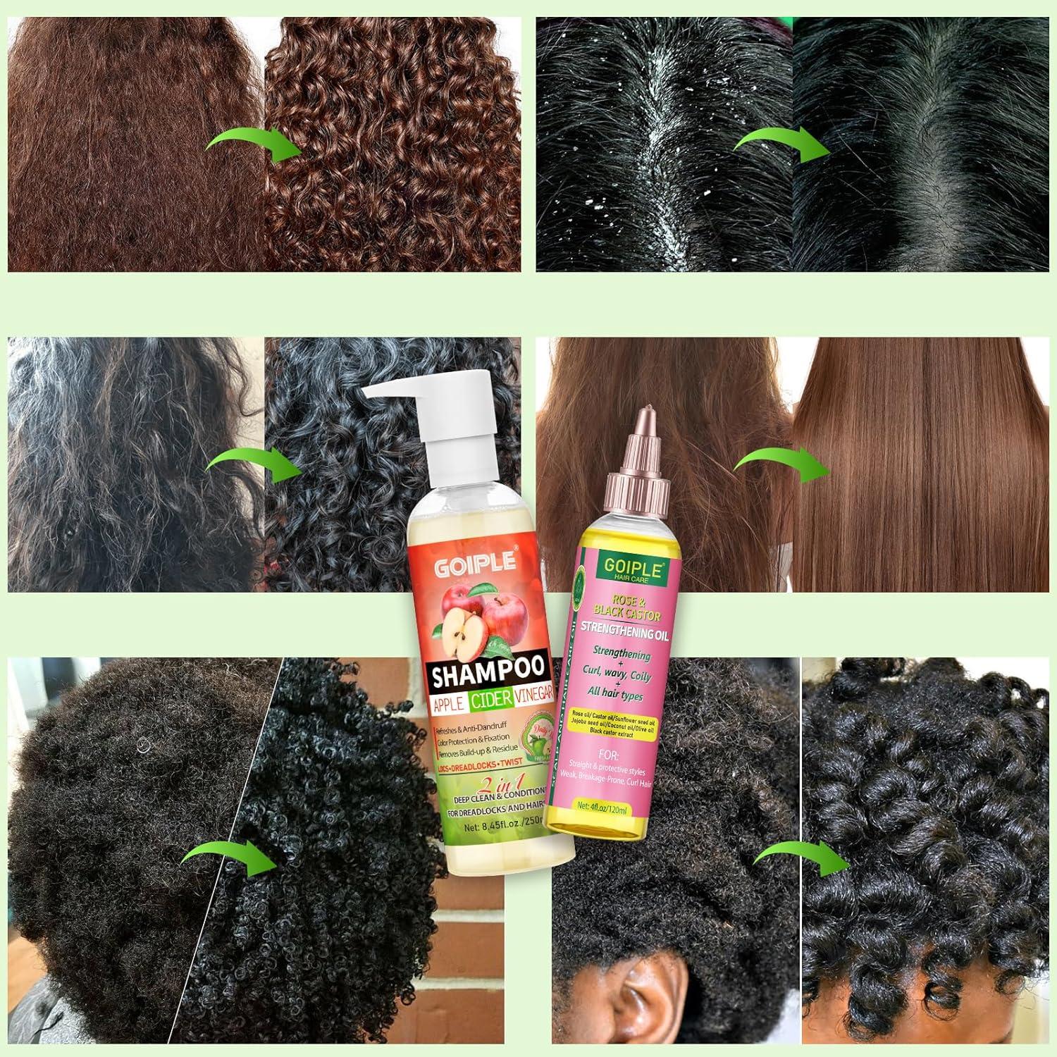 image2 in 1 Deep Clean ampamp Conditioner Apple Cider Vinegar Shampoo Rose ampamp Castor Hair Oil for Hair Growth Strengthening Hair Oil  Braid Shampoo Hair Growt Oil Set For Dreadlocks Locs Twist All Hair Typesshampoocastor oil2pcs