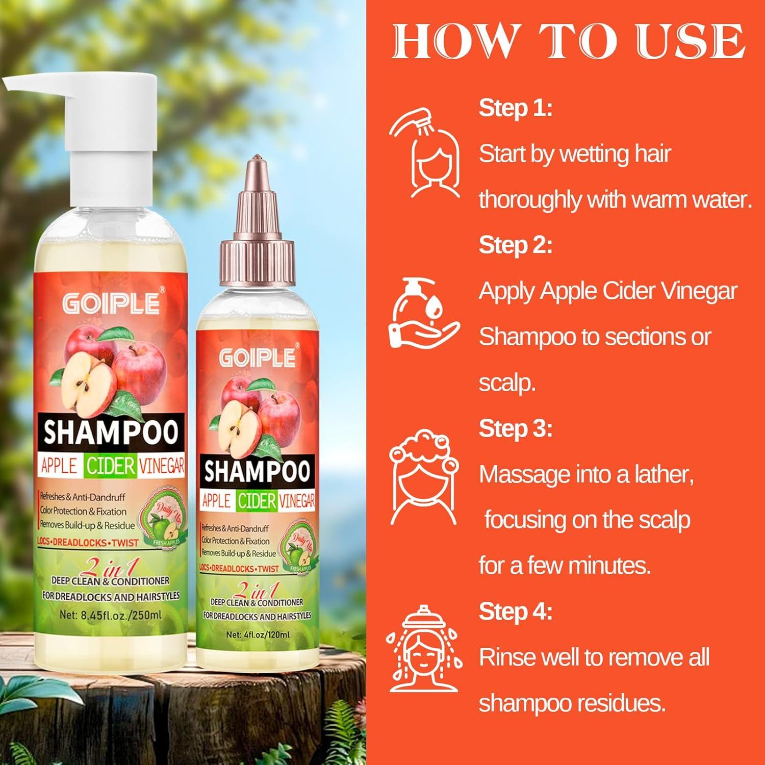 image2 in 1 Deep Clean ampamp Conditioner Apple Cider Vinegar Shampoo Rose ampamp Castor Hair Oil for Hair Growth Strengthening Hair Oil  Braid Shampoo Hair Growt Oil Set For Dreadlocks Locs Twist All Hair Typesshampoo2pcs