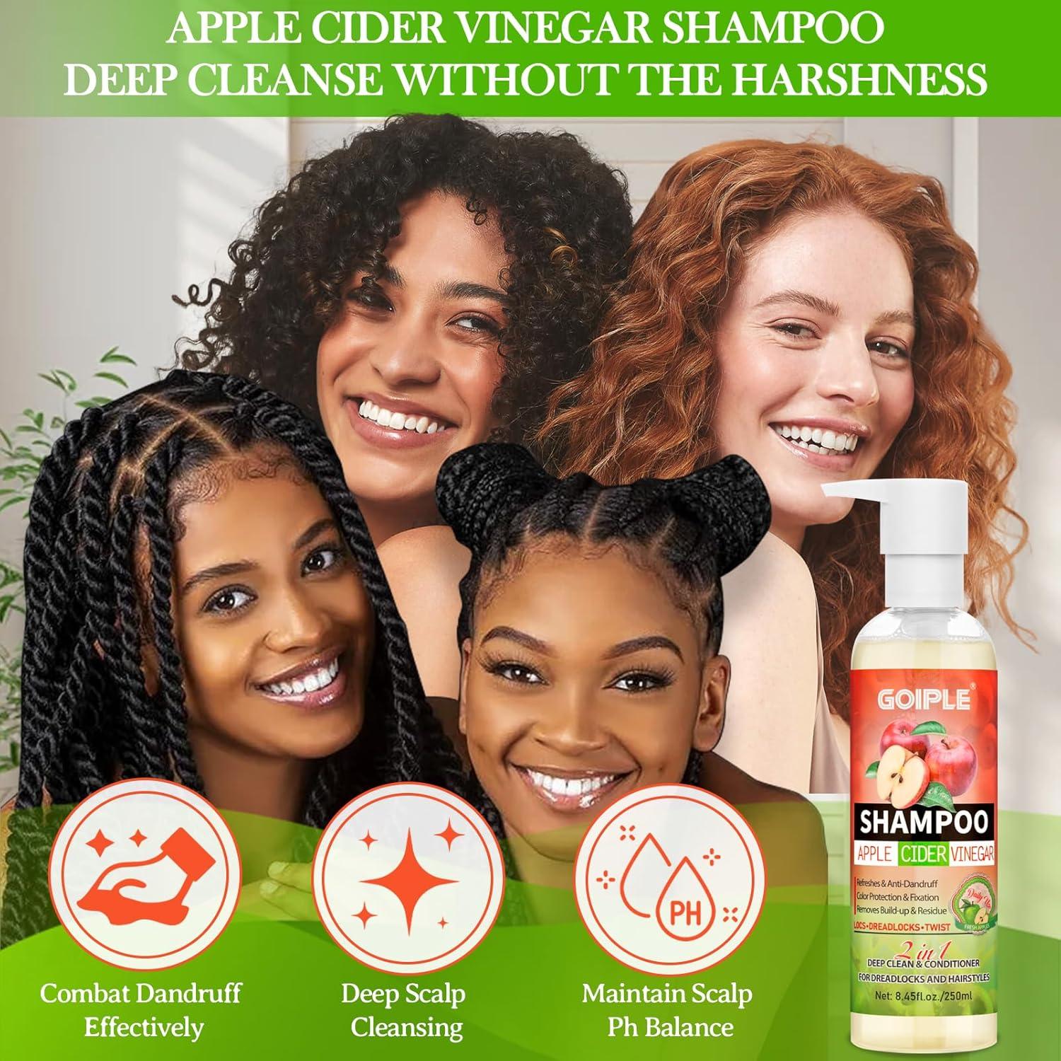 image2 in 1 Deep Clean ampamp Conditioner Apple Cider Vinegar Shampoo Rose ampamp Castor Hair Oil for Hair Growth Strengthening Hair Oil  Braid Shampoo Hair Growt Oil Set For Dreadlocks Locs Twist All Hair Typesshampoocastor oil2pcs