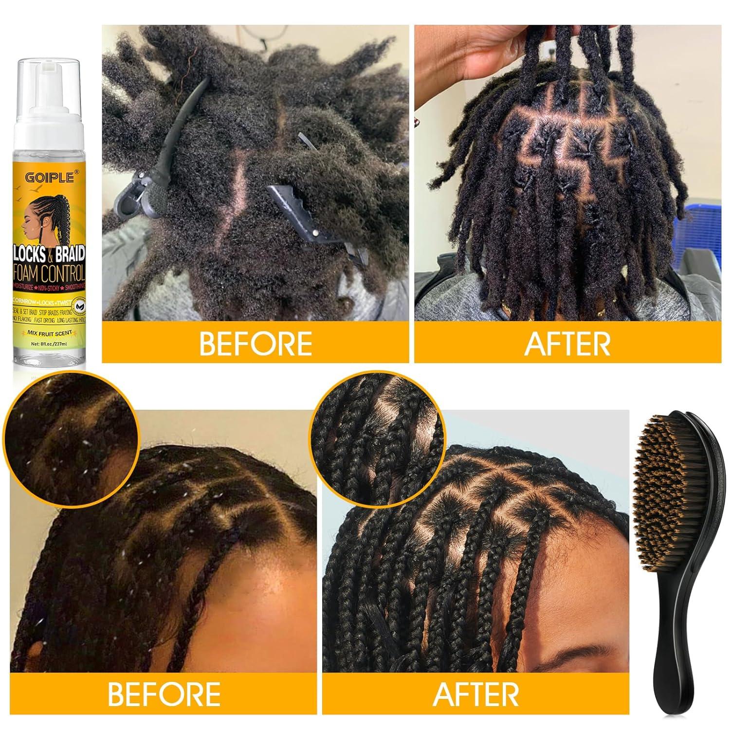 imageBraid Foam Control Braid Mousse for Braids Twist Locs No Flake Extra Hold High Shine Style and Moisturizes Hair Braiding Mousse for Braids Lightweight Easy to Apply Moose Hair Foam Loc Hair Brush
