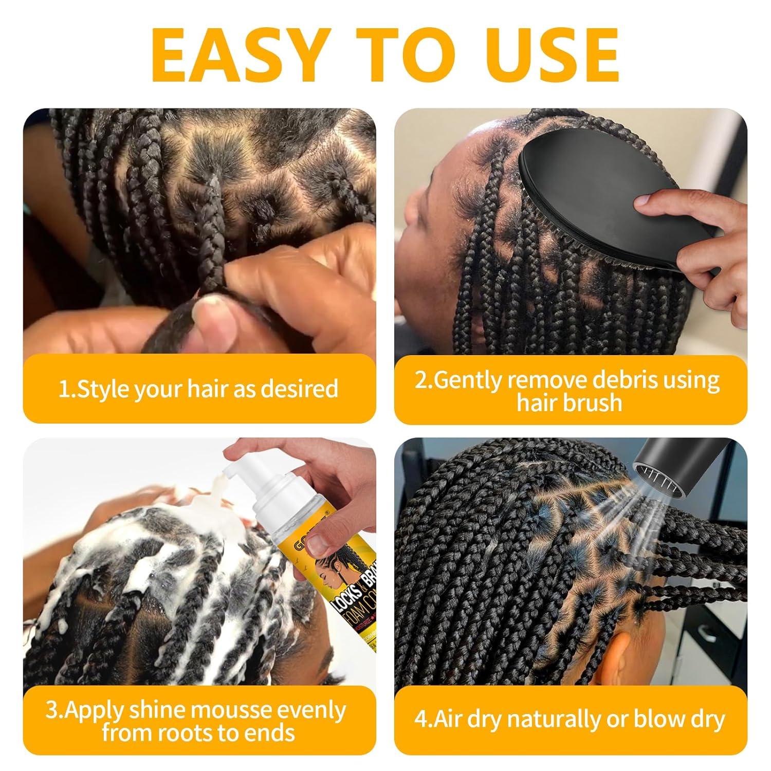 imageBraid Foam Control Braid Mousse for Braids Twist Locs No Flake Extra Hold High Shine Style and Moisturizes Hair Braiding Mousse for Braids Lightweight Easy to Apply Moose Hair Foam Loc Hair Brush