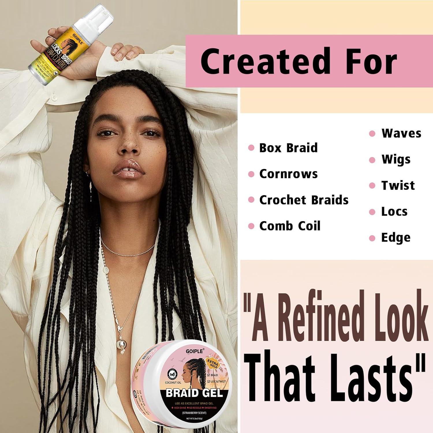 imageExtra Hold Styling Gel and Mousse for Braids Twists Locs Cornrows Frizz Taming Smoothing ampamp Edge Control with Rosemary Hair Growth Oil Bonus Hair Combs Bonnet Clips