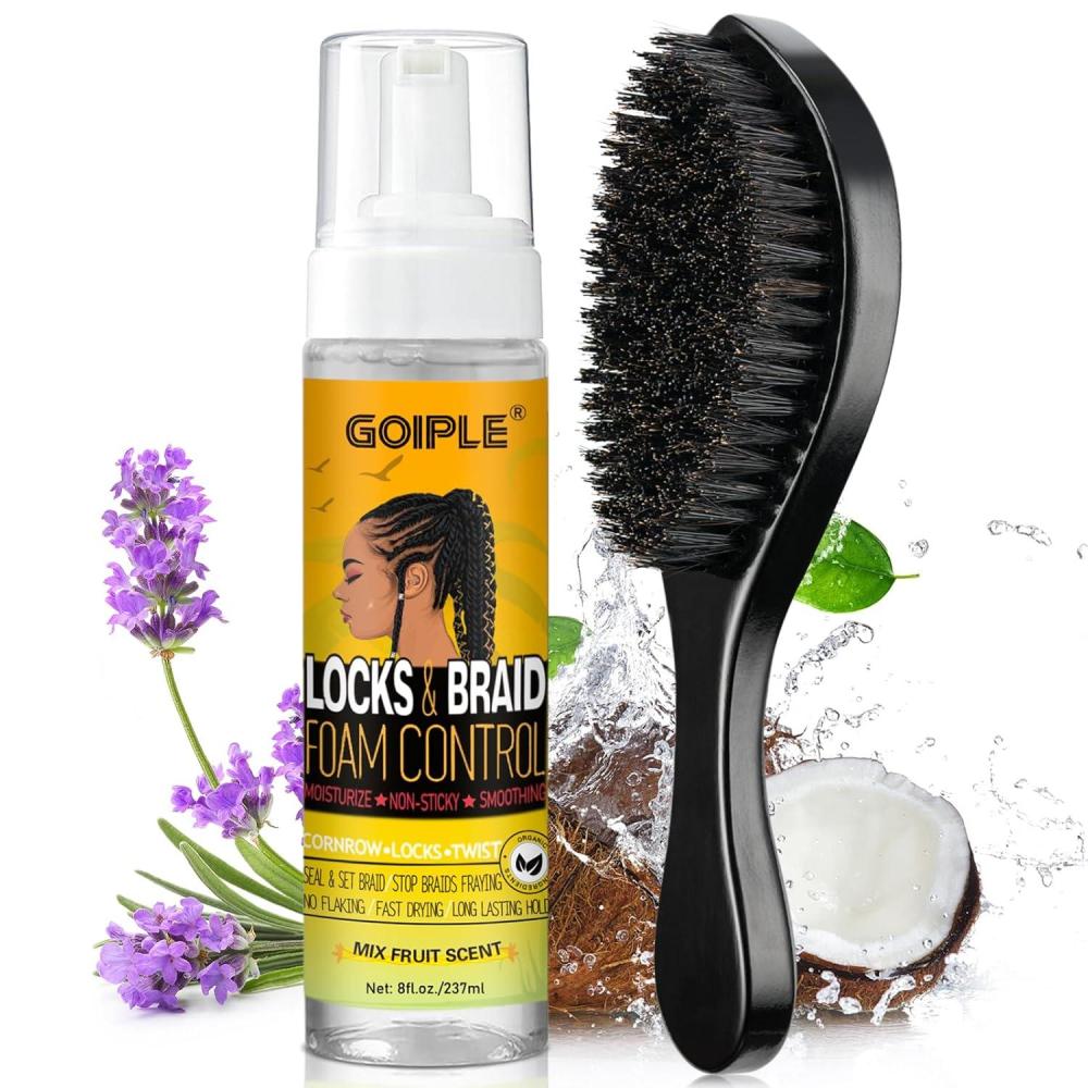 imageBraid Foam Control Braid Mousse for Braids Twist Locs No Flake Extra Hold High Shine Style and Moisturizes Hair Braiding Mousse for Braids Lightweight Easy to Apply Moose Hair Foam Loc Hair Brush