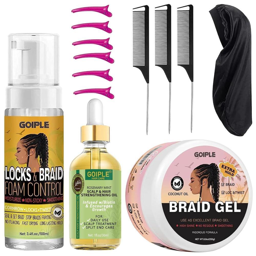 imageExtra Hold Styling Gel and Mousse for Braids Twists Locs Cornrows  Frizz Taming Smoothing ampamp Edge Control with Rosemary Hair Growth Oil Bonus Hair Combs Bonnet Clips