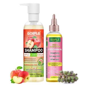 2 in 1 Deep Clean & Conditioner Apple Cider Vinegar Shampoo- Rose & Castor Hair Oil for Hair Growth Strengthening Hair Oil – Braid Shampoo Hair Growt Oil Set For Dreadlocks, Locs, Twist All Hair Types(shampoo&castor oil-2pcs)