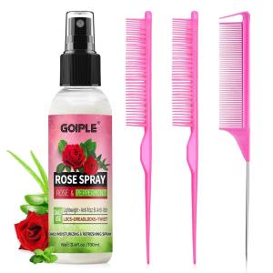 Hair Comb for Detangling Defining & Separating Curls – Rat Tail Comb 3 Row Unbraider Detangler Brush For Braids – Rose Water Spray To Moisturize & Soften Braids – Styling Combs for All Hair Types