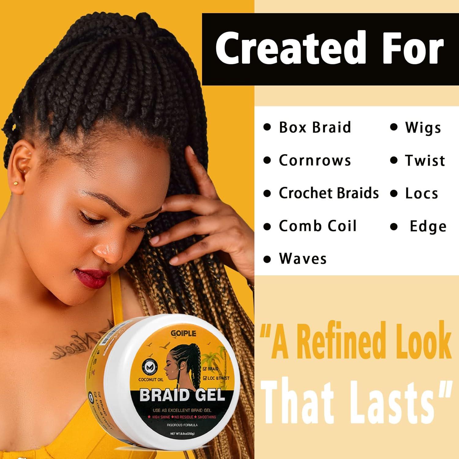 imageStrong Hold Smoothing Braiding Gel for Twists Locs Edges Cornrows  With Hair Braiding Tools Magnetic Pin Wristband Comb  No Flake High Shine