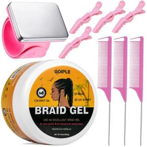 Strong Hold Smoothing Braiding Gel for Twists, Locs, Edges, Cornrows – With Hair Braiding Tools: Magnetic Pin Wristband, Comb – No Flake, High Shine
