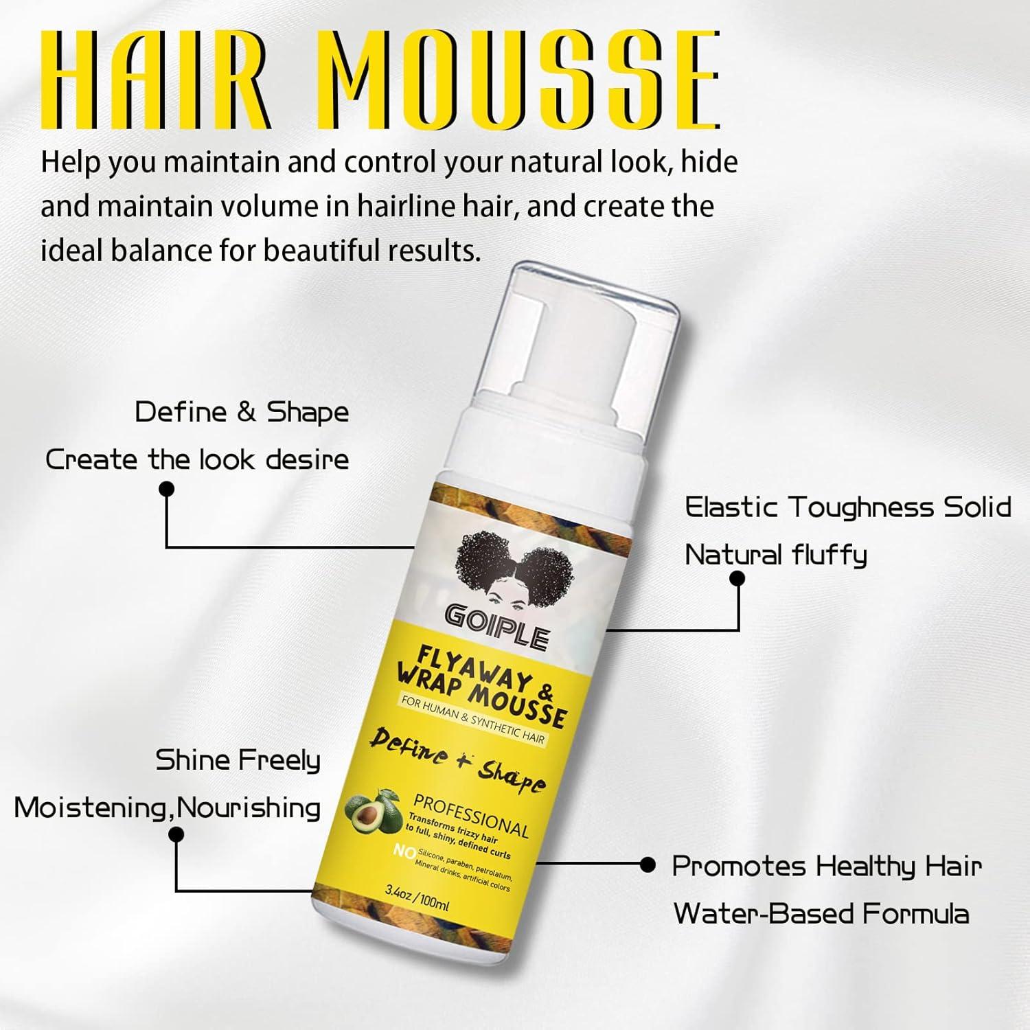 image:imageGoiple Foaming Mousse for Curly Hair Wigs Melting and Holding Spray Adhesive with Edge Control Kit for Extensions Strong Natural Finishing Holdhair mousse100ml5pcs