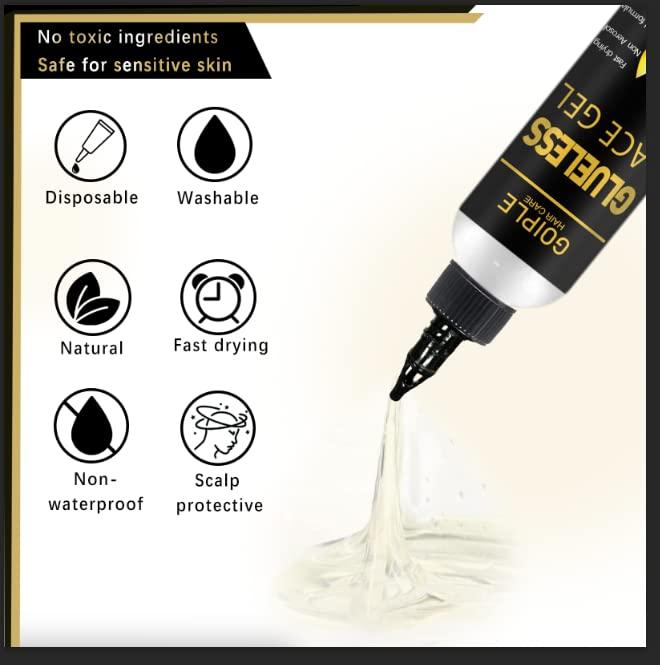 image:imageGoiple Wig Glue Liquid Gold Glueless Lace Gel Waterproof Non Toxic Gold 4oz Wig Kit for Wigs and Hair Systems