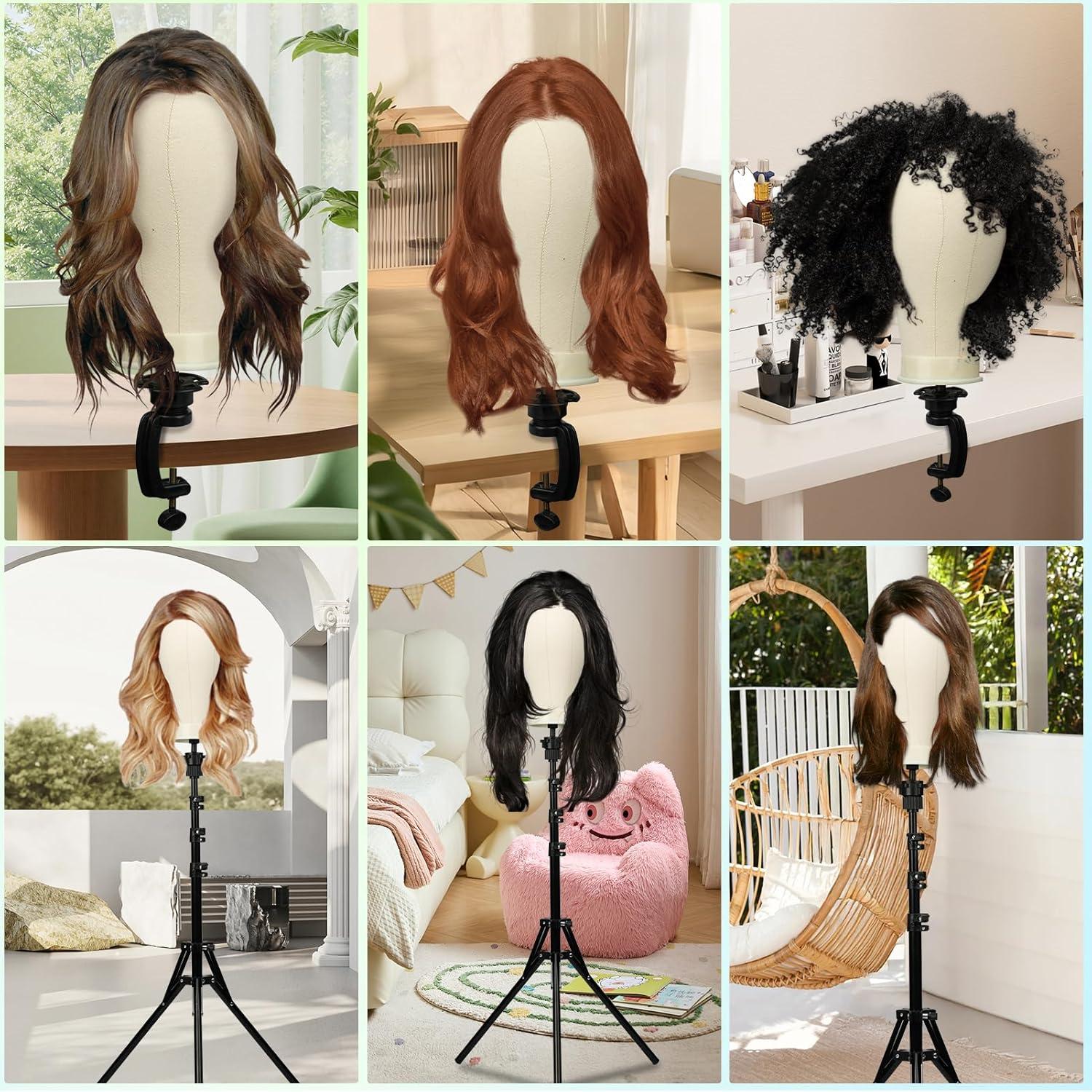 image:imageWig Stand Tripod Metal Adjustable Mannequin Head Stand Mannequin Wig Head with Mount Hole Manikin Head for Wigs Making Drying Styling and Display Wigs Shampoo amp Milk Spray T Pins Hair Cap Set