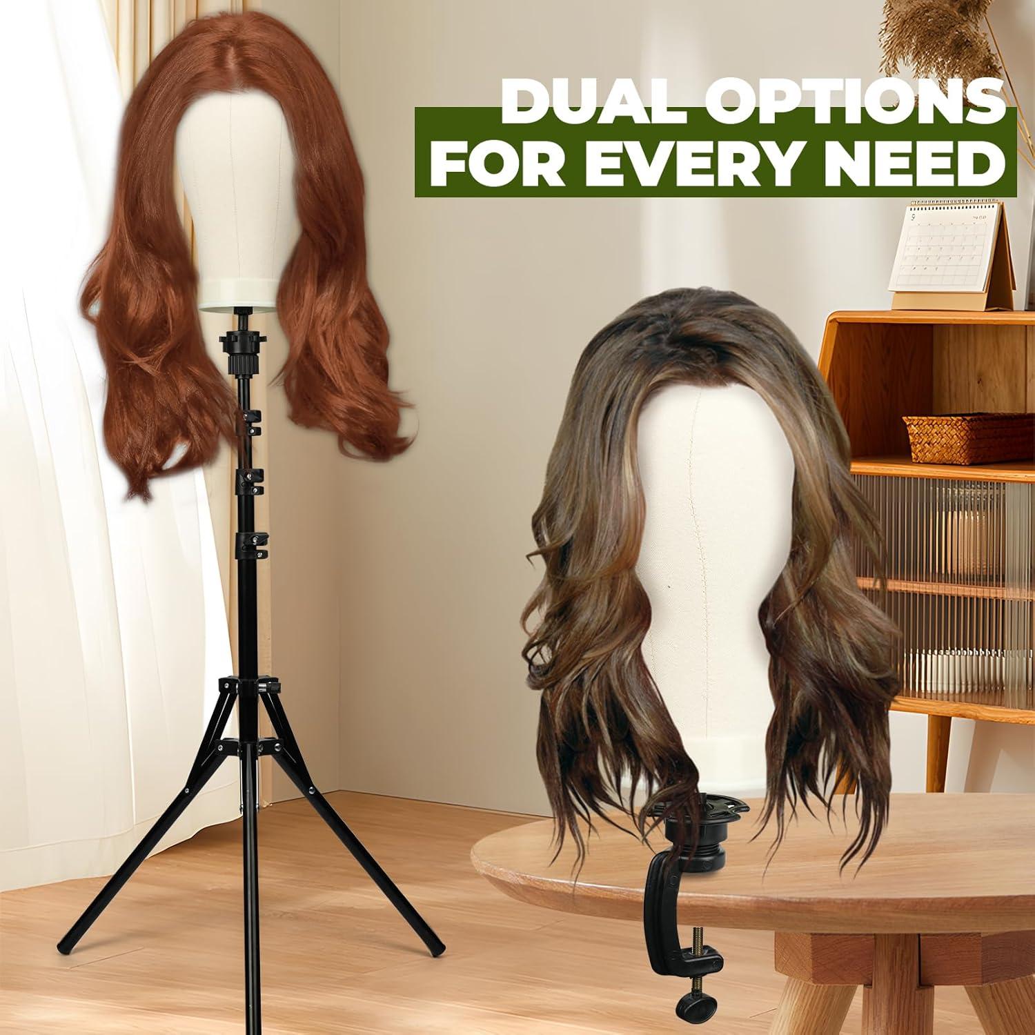 image:imageWig Stand Tripod Metal Adjustable Mannequin Head Stand Mannequin Wig Head with Mount Hole Manikin Head for Wigs Making Drying Styling and Display Wigs Shampoo amp Milk Spray T Pins Hair Cap Set