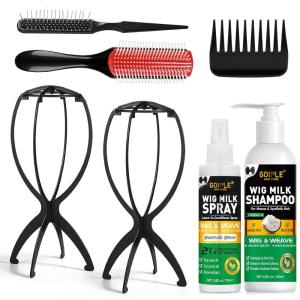 2 Pack Wig Head Stand with Wig Brush Comb Set Travel Wigs Holder Comb Set for Women Human and Synthetic Hair | Synthetic Wig Shampoo ydrates & Moisturizes, Promotes Silkiness & Shine Easy Combing