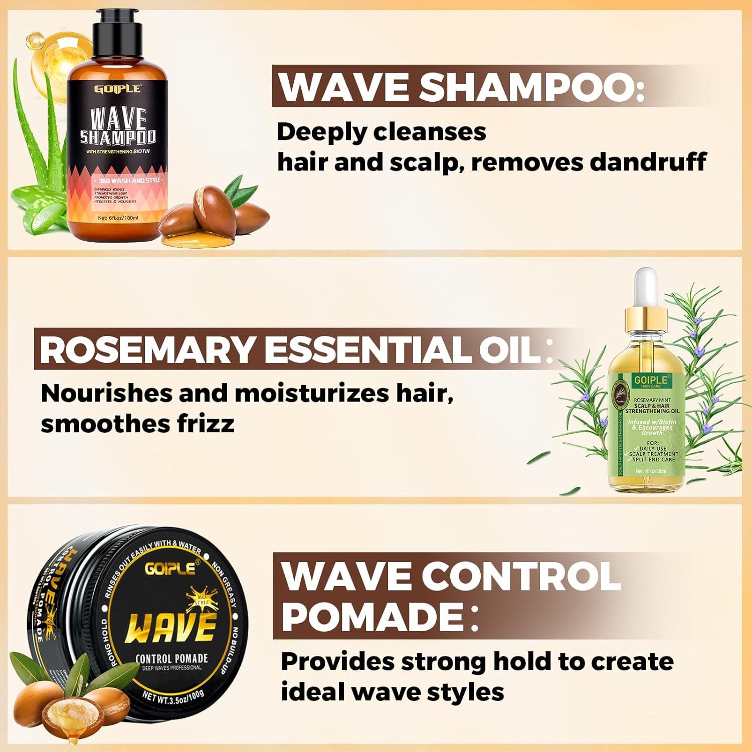 image:imageWave Kit for 360 Waves Wave Brush Wave Styler Great for Men Wolfing Wave 3 Wave Handle Brushes Soft Medium amp Hard Satin Durag Hand Mirror Hair Comb Hair Brush Cleaner Wave PomadeampShampoo