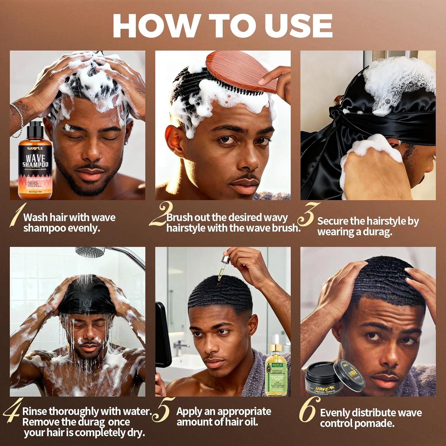 image:imageWave Kit for 360 Waves Wave Brush Wave Styler Great for Men Wolfing Wave 3 Wave Handle Brushes Soft Medium amp Hard Satin Durag Hand Mirror Hair Comb Hair Brush Cleaner Wave PomadeampShampoo