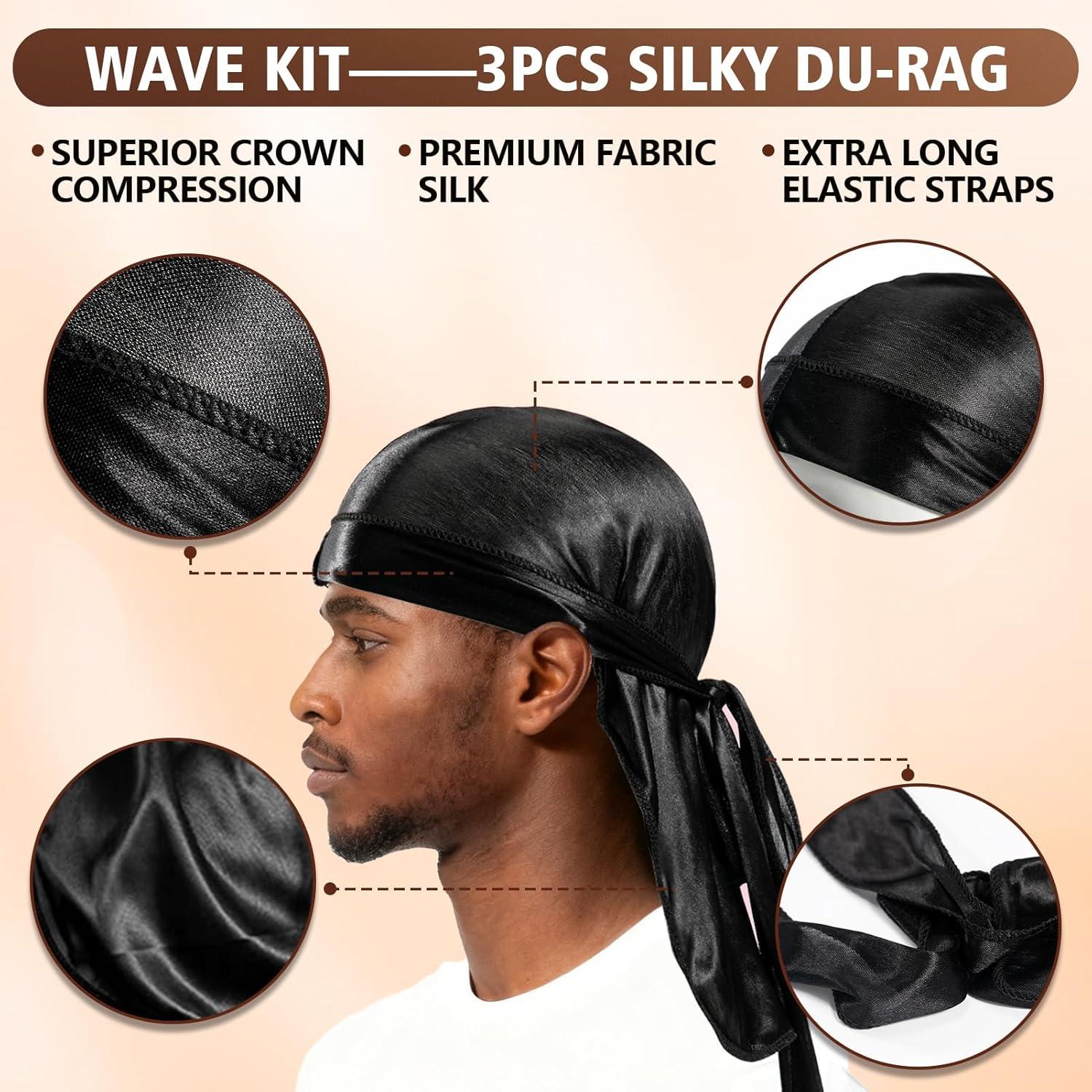 image:imageWave Kit for 360 Waves Wave Brush Wave Styler Great for Men Wolfing Wave 3 Wave Handle Brushes Soft Medium amp Hard Satin Durag Hand Mirror Hair Comb Hair Brush Cleaner Wave PomadeampShampoo