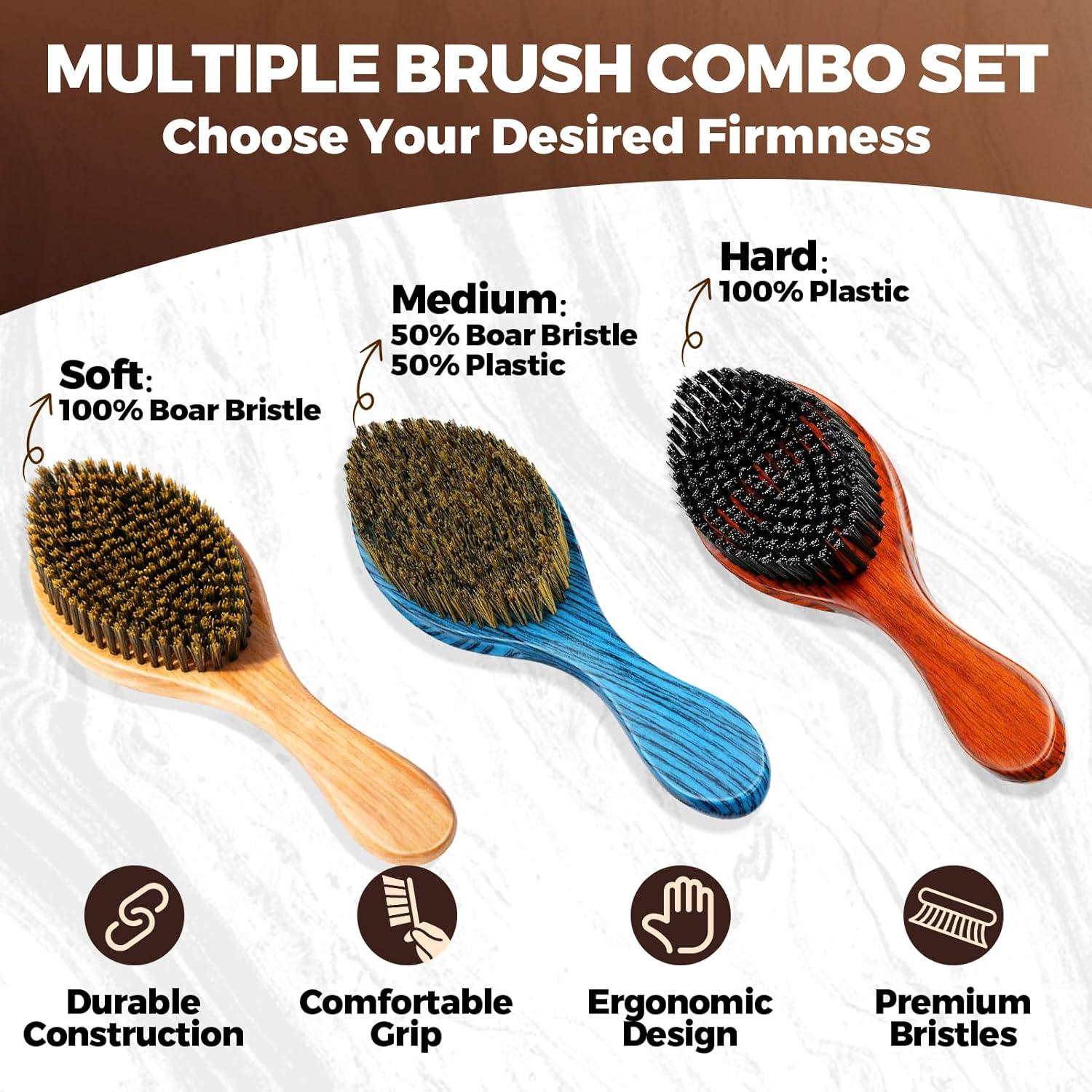 image:imageWave Kit for 360 Waves Wave Brush Wave Styler Great for Men Wolfing Wave 3 Wave Handle Brushes Soft Medium amp Hard Satin Durag Hand Mirror Hair Comb Hair Brush Cleaner Wave PomadeampShampoo