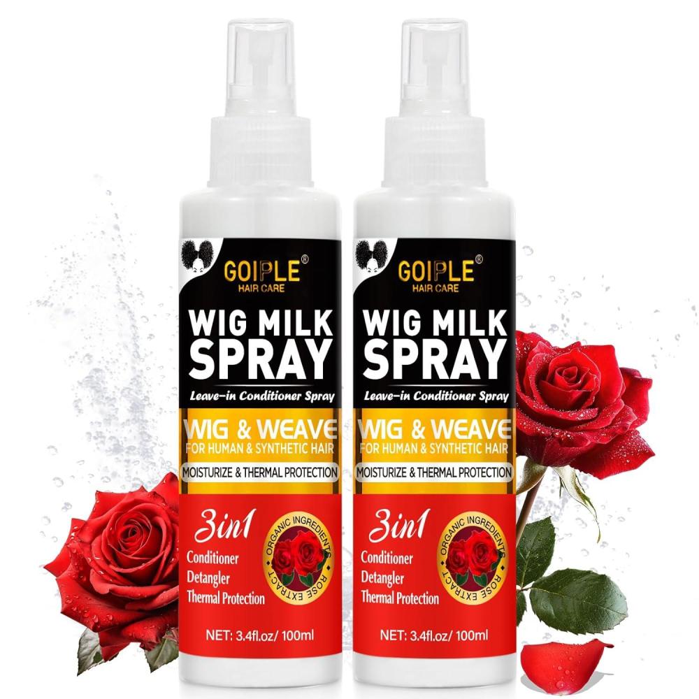 image:imageGoiple 2PCS Synthetic Wig Milk Spray Heat Thermal LeaveIn Conditioner Wig Detangler Spray for Human Wigs Conditioner  Detangler 3 in 1 Moisturizer Synthetic Hair Wigs Easy CombingRose