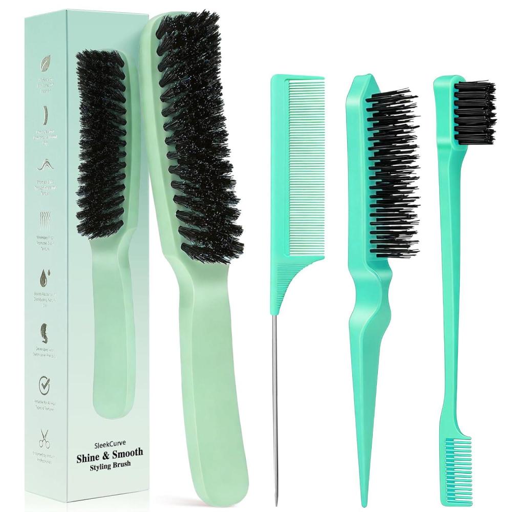 image:imageSlick Back Hair Brush for Smooth Flyaways Frizz Sleek Ponytail Buns and Edge Baby Hair Hair Comb Edge Brush Teasing Brush Styling Accessories for Girls Kids Women amp Men Green