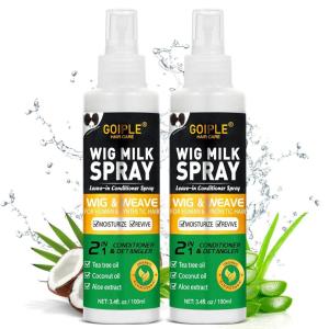 Goiple 2PCS Synthetic Wig Milk Spray, Heat Thermal Leave-In Conditioner Wig Detangler Spray for Human Wigs, Conditioner ＆ Detangler 3 in 1 Moisturizer, Synthetic Hair Wigs Easy Combing(Original)