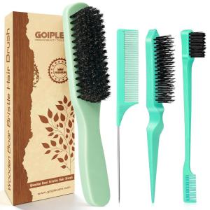 Slick Back Hair Brush for Smooth Flyaways, Frizz, Sleek Ponytail, Buns and Edge Baby Hair | Hair Comb, Edge Brush, Teasing Brush Rat Tail Comb Styling Accessories for Girls, Kids, Women & Men (Green)
